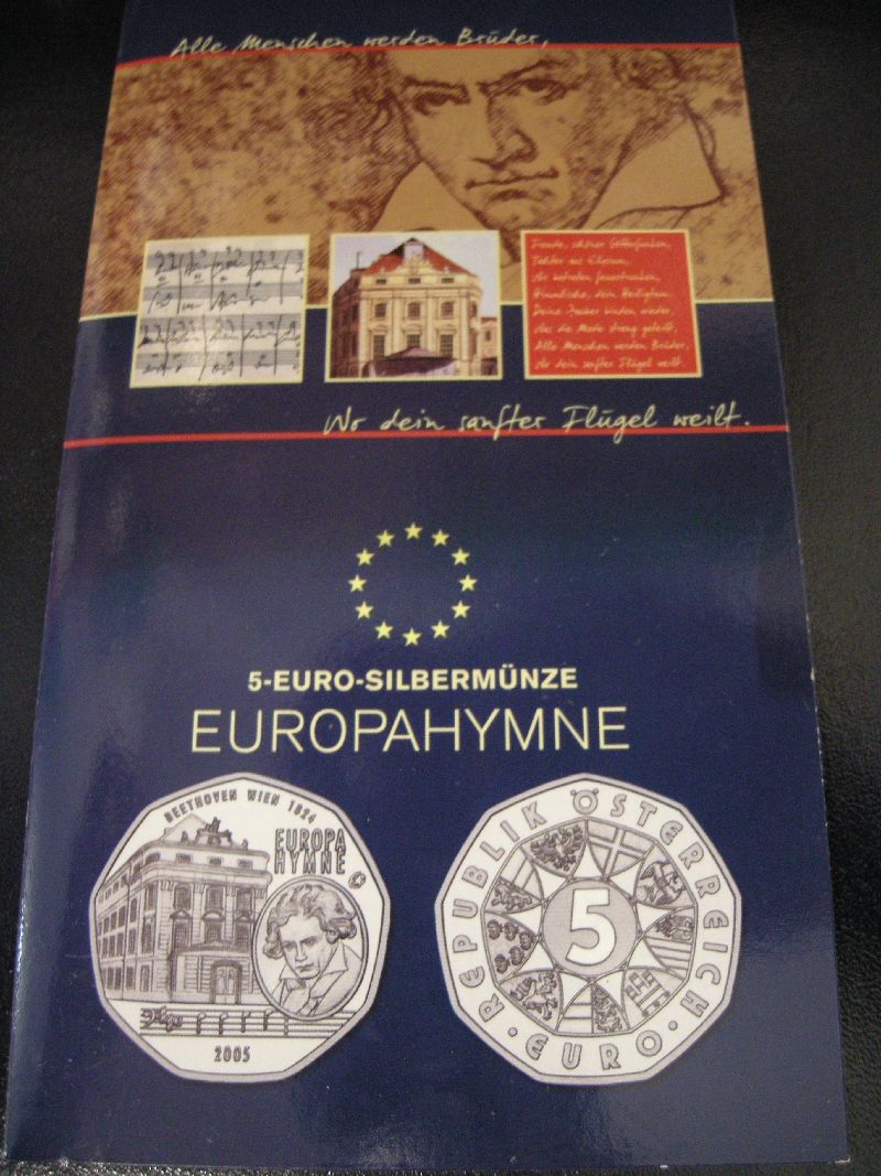 5 Euromunt Oostenrijk 2005 Beethoven in Blister FDC (afbeelding voor) 5 Euromunt Oostenrijk 2005 Beethoven in Blister FDC